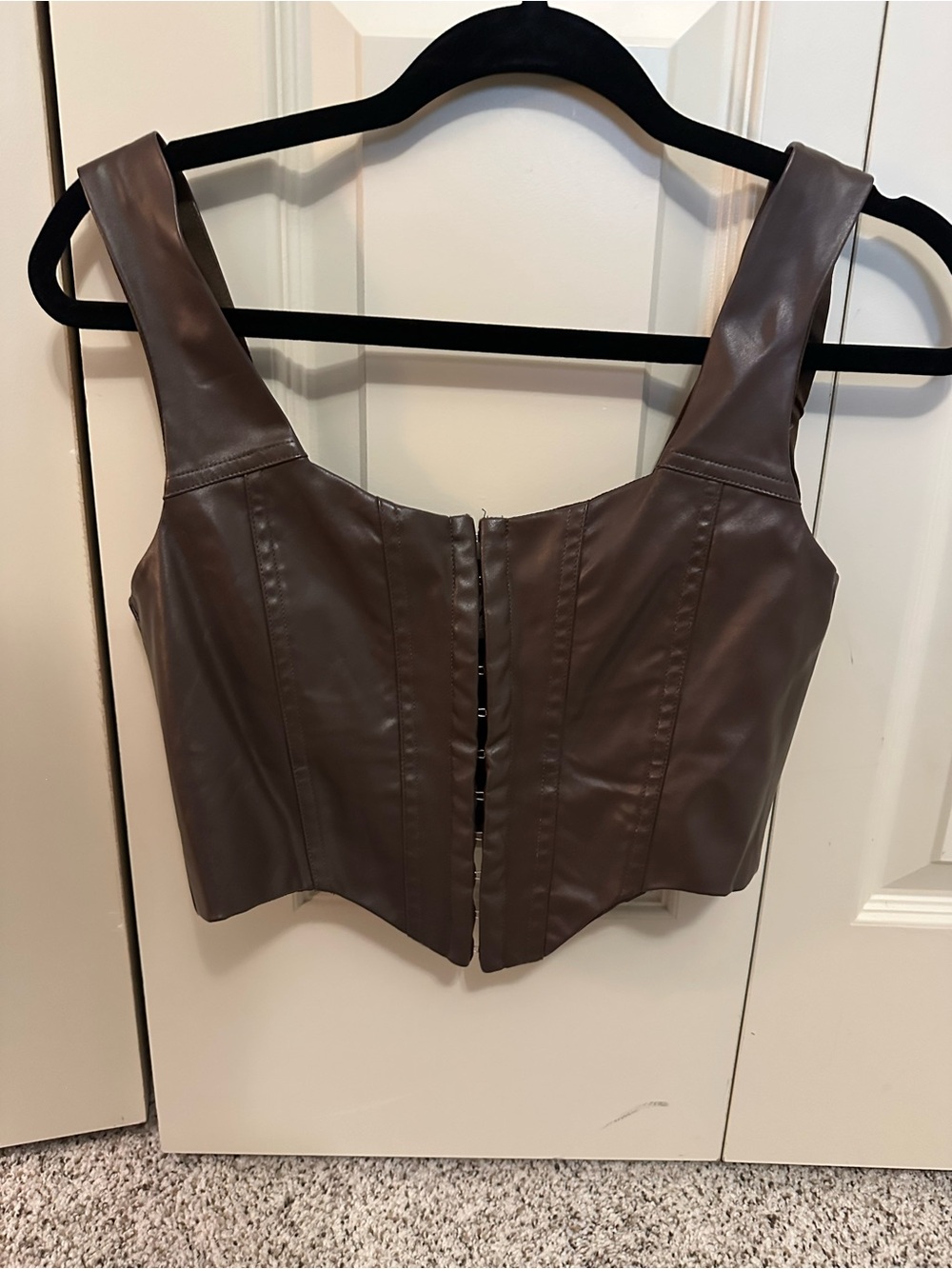 Princess Polly Chocolate Faux Leather Cropped Tank